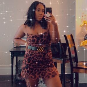 Brown Mesh Leopard Print Ruched Bodycon Dress